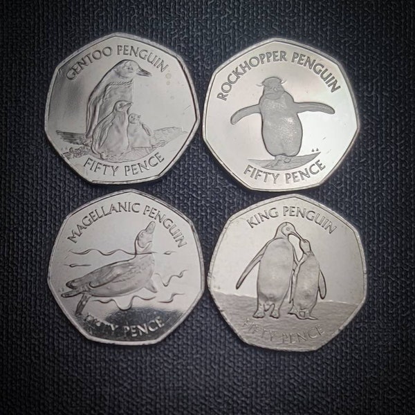 Set of 4 Penguins fifty pence 50p coins cute set or 4 uncirculated Falkland Islands