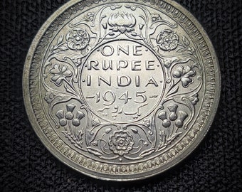 Gorgeous 1945 silver one rupee coin from India during the British rule