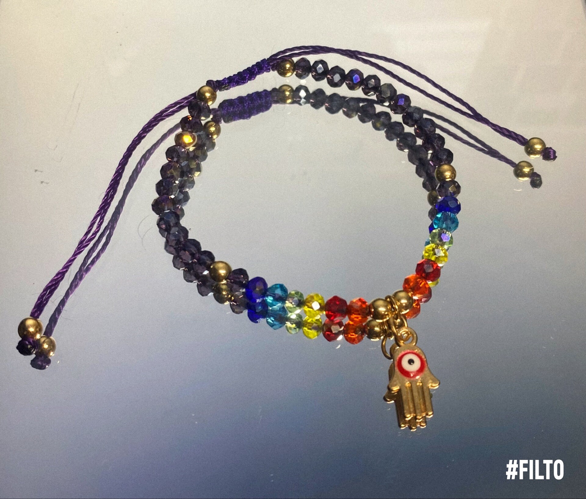 Purple Ojo Bracelet With Seven Chakras Etsy