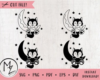 Baby Wolf on Moon SVG, Woodland Animals Cut File