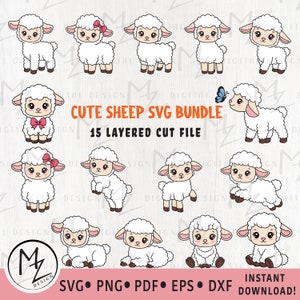 Lamb SVG Bundle Baby Sheep Farm Animals Layered Cut File Cricut Silhouette Sheep Cartoon Vector Icon Happy Easter Clip Art Nursery Baby Kids
