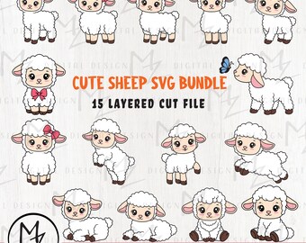 Lamb SVG Bundle: Baby Sheep Cut Files, Nursery Clip Art (15 Files)