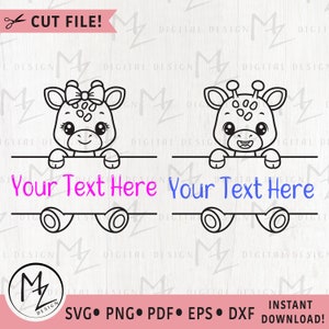 Giraffe Monogramm SVG Split Monogramm Name Rahmen Umriss geschnitten Datei für Cricut Silhouette niedlich Baby Mädchen Jungen Body Tier Vinyl Eisen auf PNG