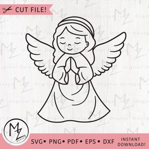 Cute Angel SVG Little Girl Angel Cut File Cricut Silhouette Praying Angel Christmas Angel PNG Kids Angel Outline Clipart Digital Download