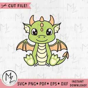 Lindo dragón SVG Dragón sentado Animal mítico Fantasía Niños Dragón Archivo de corte en capas Cricut Silueta Guardería Clip Art Vinilo Planchado Png Eps