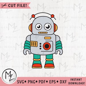 Robot SVG Fun Robot Layered Cut File Cricut Silhouette Kids Robot Shirt Iron on Vinyl Kids Birthday Party DXF PNG Clipart Digital Download