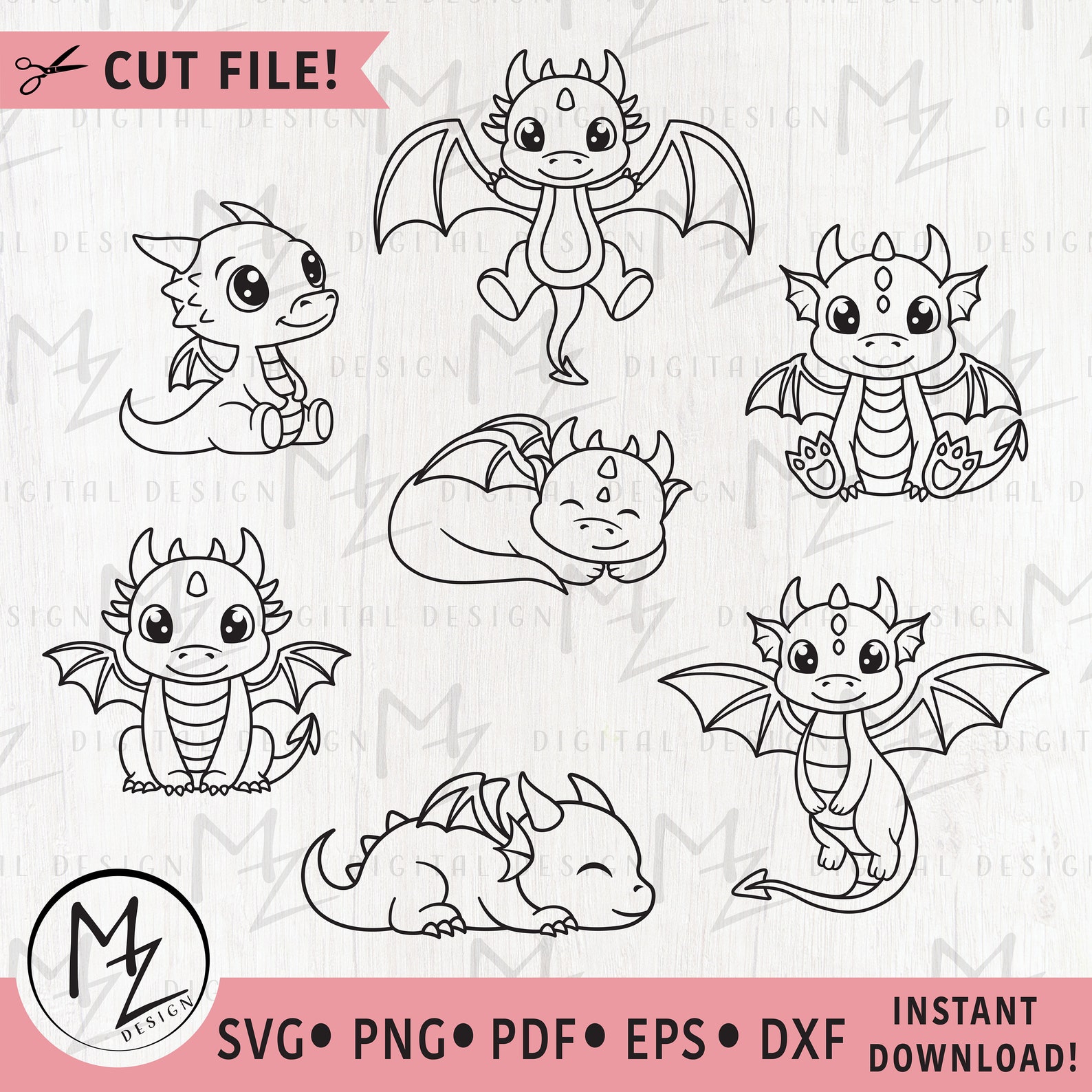 Cute Dragon Bundle SVG Fantasy SVG Kids Dragon Cute Mythical Animal SVG ...