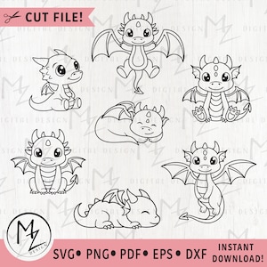 Cute dragon bundle SVG Fantasy SVG Kids dragon Cute mythical animal SVG Cricut cutting file Silhouette Printable Clip art Dxf Png Eps