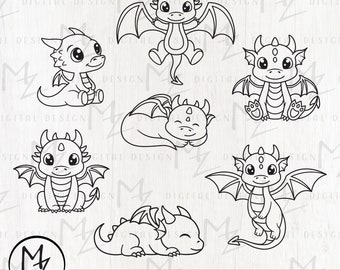 Cute dragon bundle SVG Fantasy SVG Kids dragon Cute mythical animal SVG Cricut cutting file Silhouette Printable Clip art Dxf Png Eps