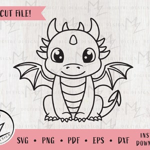 Cute Dragon SVG Fantasy SVG Kids Dragon Cute Mythical Animal SVG Cricut ...