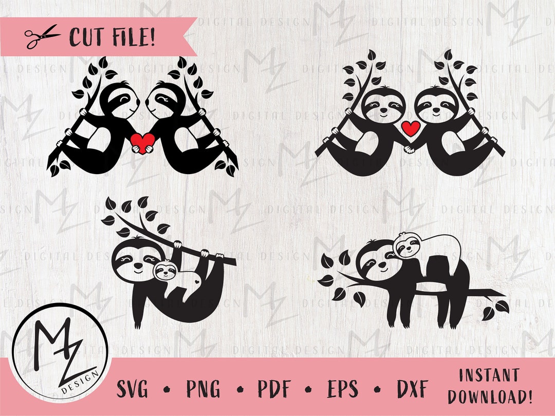 Faultier SVG Bundle, V-Day Faultier SVG, Muttertag Faultier SVG