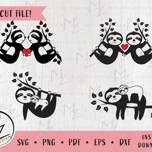 Sloth SVG Bundel, V-Day Sloth Svg, Mother's Day Sloth Svg, Hanging Sloth Svg, Sloth Kisses Svg, Sloth Love Svg, Cricut, Silhouette, Iron on
