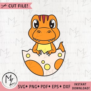 T-Rex SVG Lindo bebé dinosaurio T-Rex en huevo Archivo de corte en capas Cricut Silueta Animal jurásico Niños Camiseta Body Cumpleaños Vinilo termoadhesivo Clip Art