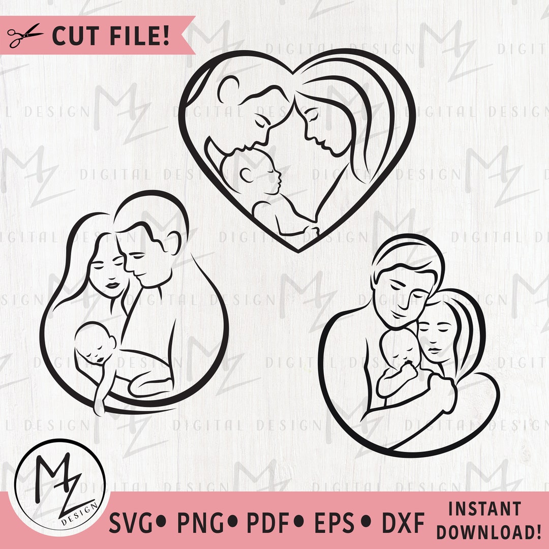 Mom Dad Baby Love SVG Mother and Father Holding Baby Mom Dad Baby Heart ...