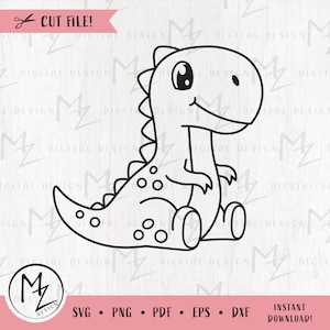 T-rex SVG Dinosauro Cute Baby Dino Tyrannosaurus Rex Jurassic Animal Outline file di taglio Camicia per bambini Silhouette Cricut Vinile Festa di compleanno per bambini