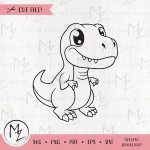 T-rex SVG Dinosaur Cute Baby Dino Tyrannosaurus Rex Jurassic Animal Outline cut file Kids Shirt Silhouette Cricut Vinyl  Kids birthday party