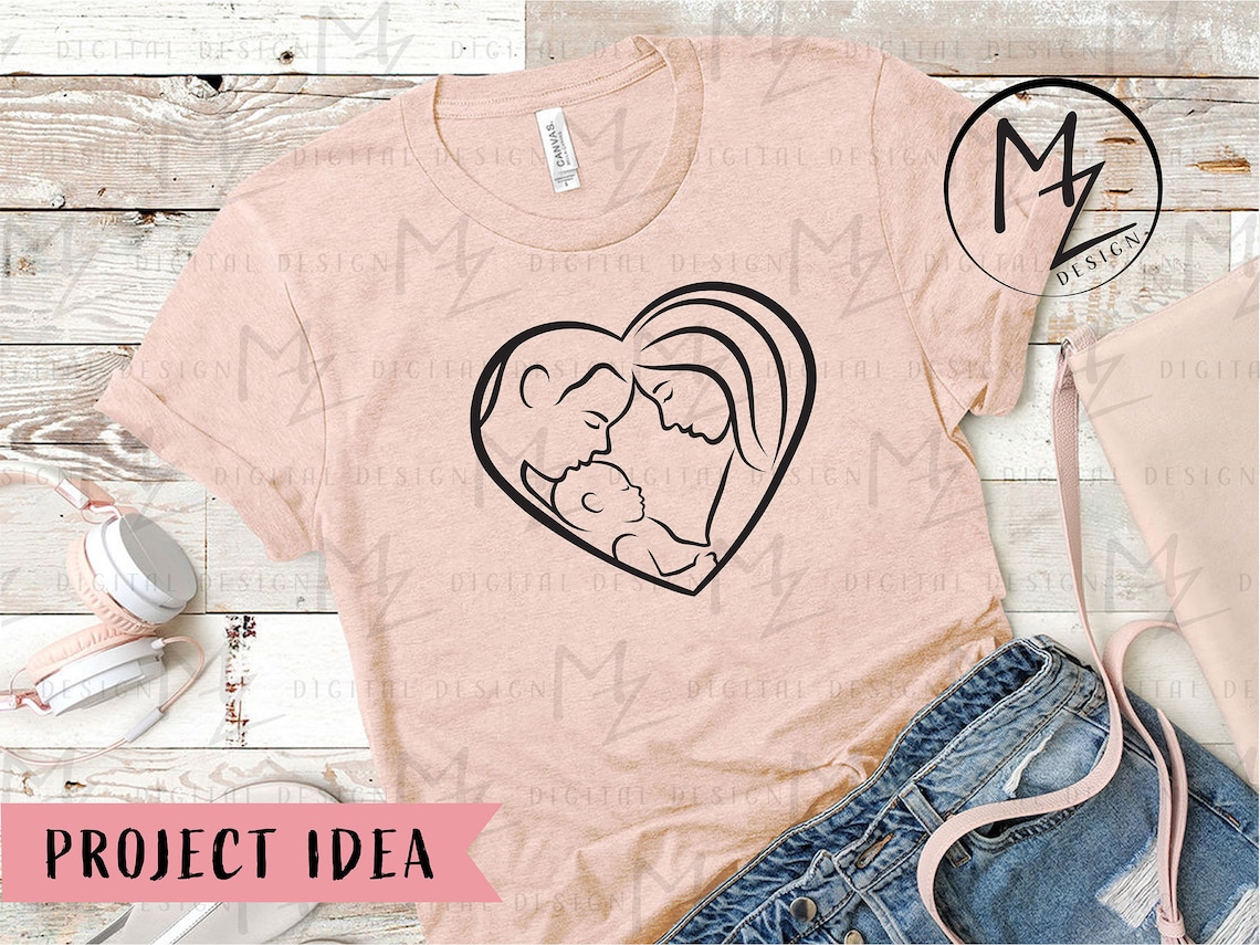 Mom Dad Baby Love SVG Mother and Father Holding Baby Mom Dad Baby Heart ...