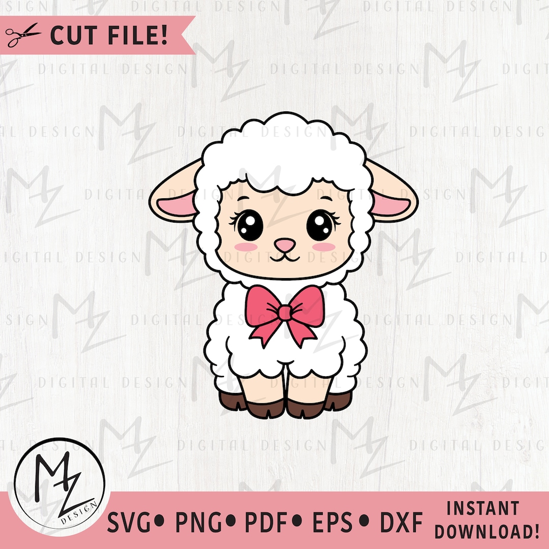 Cute Lamb SVG Lamb With Bow Baby Sheep Farm Animal Layered Cut File ...