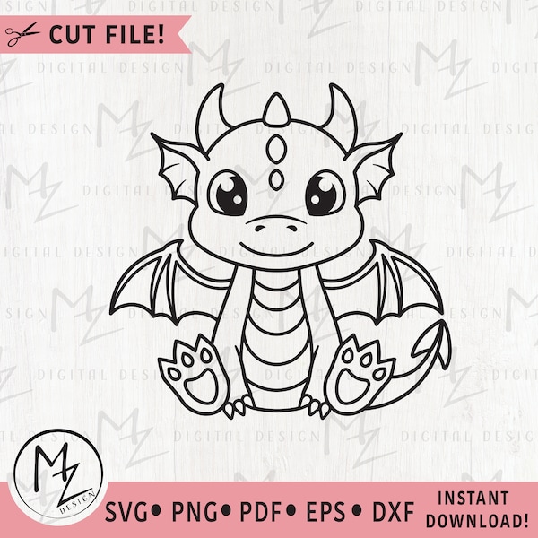Baby Dragon SVG | Fantasy SVG | Cute Mythical Animal SVG | Cricut Cutting File Silhouette Printable Clip Art Vector Digital Dxf Png Eps Pdf