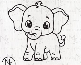 Baby Elephant SVG Cute Elephant Outline Cut File Cricut Silhouette Sweet Elephant Boy Shirt Bodysuit Safari Animal Baby Shower Vinyl Iron on