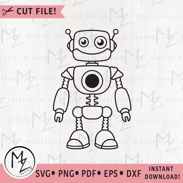 Robot SVG Boy Robot Outline Cut File Cricut Silhouette Robot Kids Shirt Vinyl Iron on Kids birthday party DXF PNG Clipart Laser Engraving