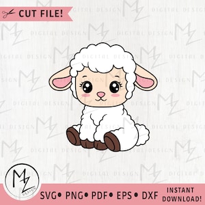 Niedliches Lamm SVG sitzendes Lamm Baby Schaf Bauernhof Tier Layered Cut Datei Cricut Silhouette Frohe Ostern Clip Art Kindergarten Baby Kinder Vinyl zum Aufbügeln