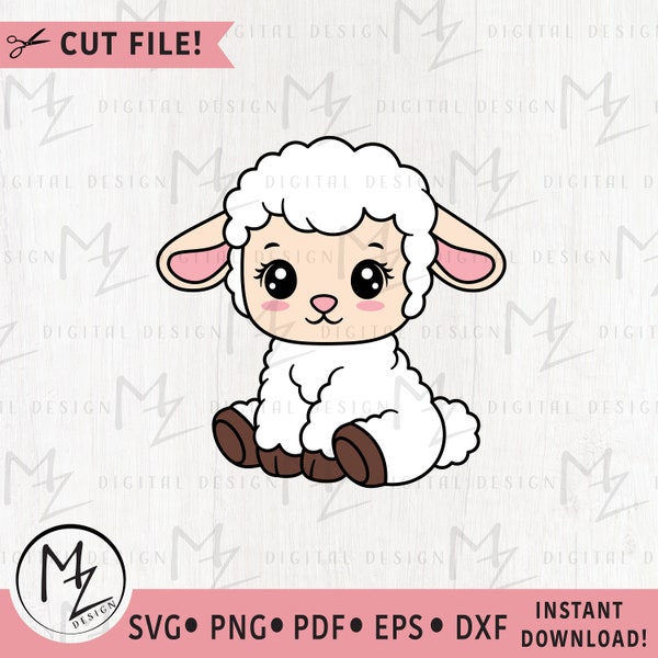 Cute Lamb SVG Sitting Lamb Baby Sheep Farm Animal Layered Cut File Cricut Silhouette Happy Easter Clip Art Nursery Baby Kids Vinyl Iron on