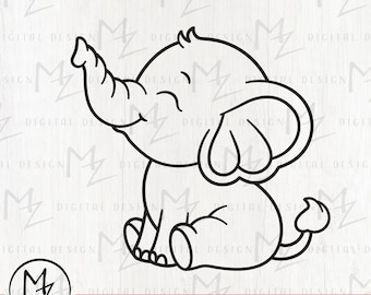 Baby Elephant SVG Cute Sweet Elephant Outline Cut File Cricut Silhouette Baby Shower Boy Girl Bodysuit Animal Vinyl Clip Art Laser Engraving