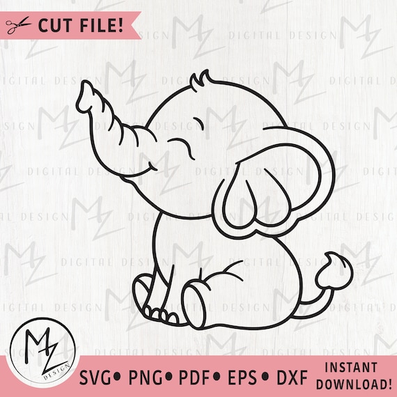 Baby Elephant SVG Cute Sweet Elephant Outline Cut File Cricut Silhouette Baby Shower Boy Girl Bodysuit Animal Vinyl Clip Art Laser Engraving