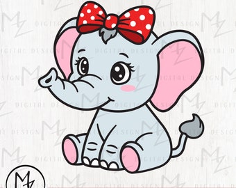 Baby Elephant SVG Cute Elephant Girl with a Bow Layered Cut File for Cricut Silhouette Girl Shirt Bodysuit Animal Baby Shower Vinyl Iron on