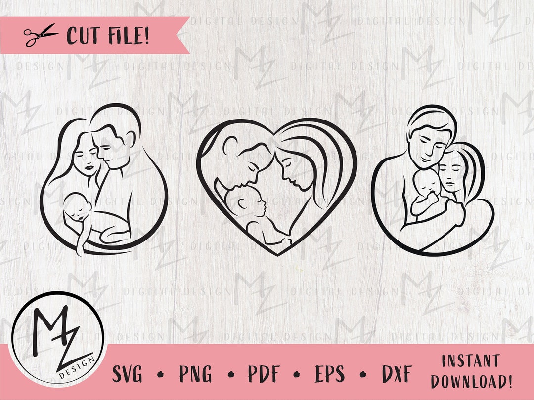 Mom Dad Baby Love SVG Mother and Father Holding Baby Mom Dad Baby Heart ...