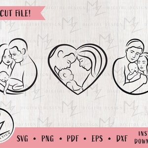 Mom Dad Baby Love SVG Mother and Father Holding Baby Mom Dad Baby Heart ...
