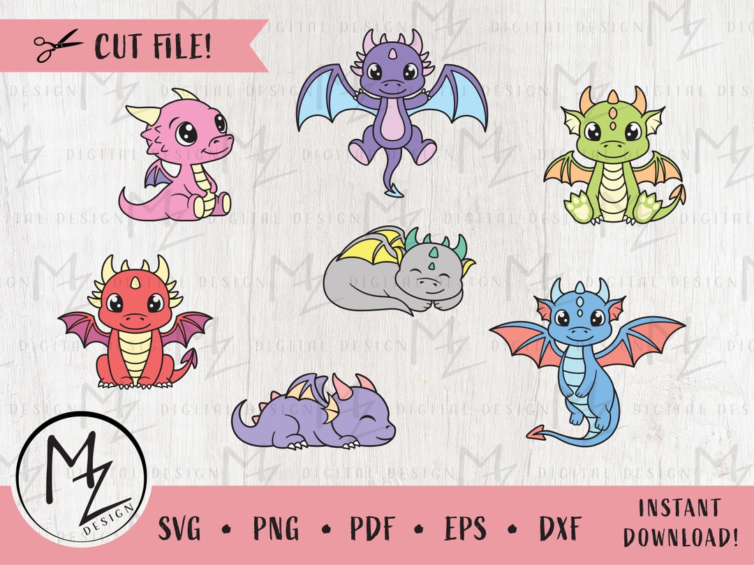 Cute Layered Dragon Bundle SVG Fantasy Kids Dragon Cute Mythical Animal ...