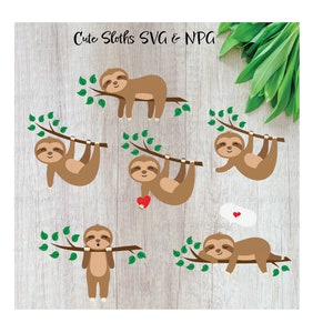 Sloth SVG Bundle, Valentine&#39;s Day Sloth Svg, Sloth Png, Cute Sloth Svg, Hanging Sloth Svg, Sleeping Sloth Svg, Silhouette, Cricut, Iron On