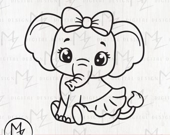 Baby Elephant SVG: Girl Tutu, Newborn Shower Clipart (Cut File)
