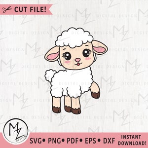 Agnello carino SVG Agnello felice Pecora Animali da fattoria File di taglio a strati Cricut Silhouette Felice Pasqua Clip Art Asilo nido Bambini Vinile Stirabile