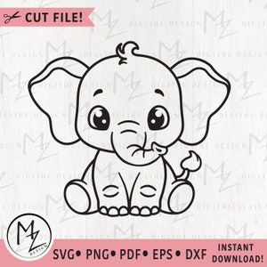Babyolifant SVG schattige olifant overzicht gesneden bestand Cricut silhouet zoete olifant jongen shirt Romper Safari dieren babyshower vinyl opstrijkbaar