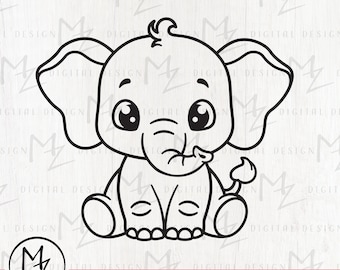 Baby Elephant SVG Cut File: Safari Animal Outline (Digital Download)