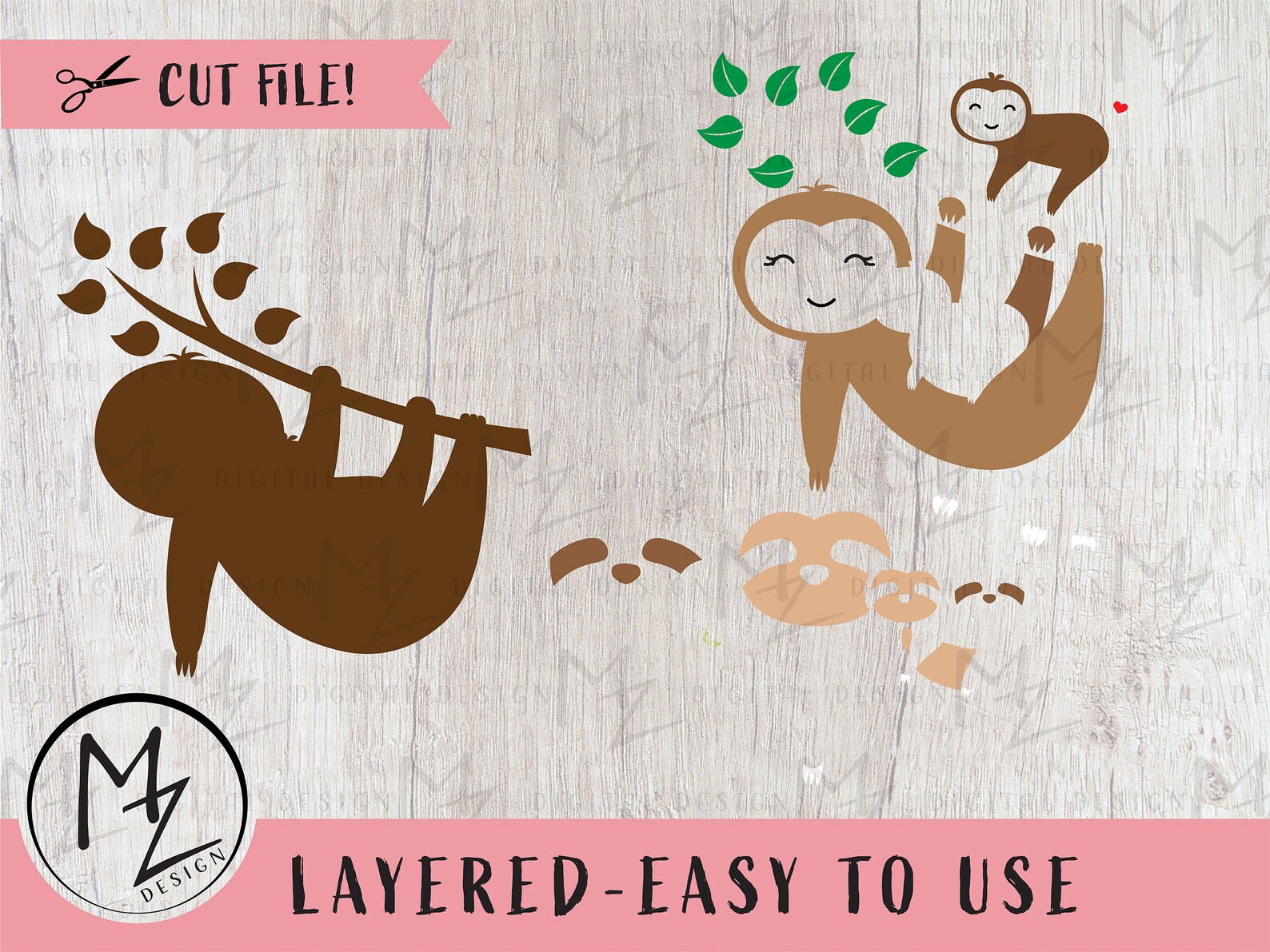 Faultier SVG Bundle, V-Day Faultier SVG, Muttertag Faultier SVG ...