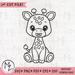 Baby Giraffe SVG Süße Giraffe Umriss geschnitten Datei Cricut Silhouette süße Giraffe lächelnd Kinder Shirt Bodysuit Baby Shower Vinyl Eisen auf SVG