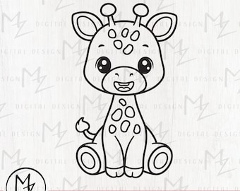 Baby Giraffe SVG Cute Boy Giraffe Outline Cut File Cricut Silhouette Sweet Giraffe Smiling Kids Shirt Bodysuit Baby Shower Vinyl Iron on SVG