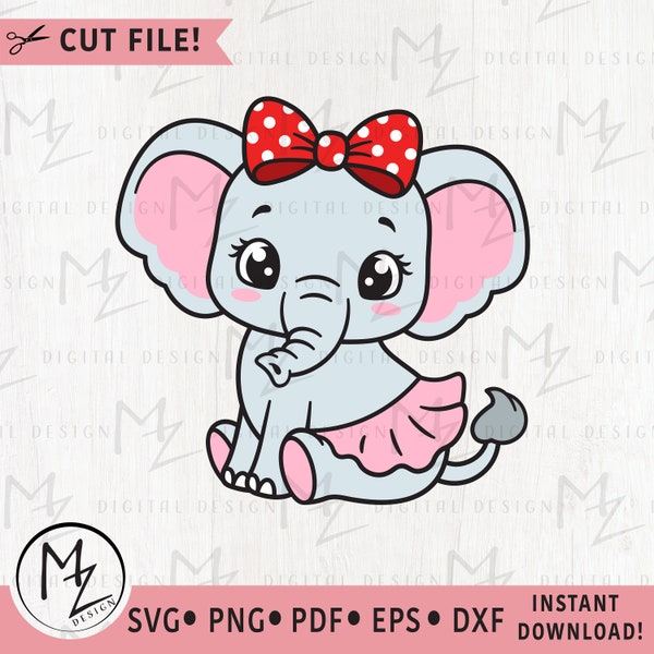 Baby Elephant SVG Sweet Elephant Girl Layered Cut File Cricut Silhouette Tutu Skirt Newborn Baby Shower Shirt Bodysuit Clipart Animal Vinyl