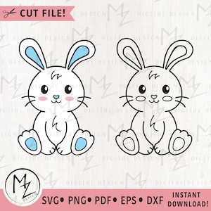 Bunny SVG Cute sitting rabbit outline cut file for Cricut Silhouette Farm Woodland Animal PNG Easter Baby shower Kids Laser engraving DXF