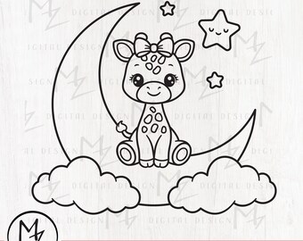 Baby Giraffe on Moon SVG, Nursery Cut File (Digital Download)