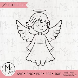 Cute Angel SVG Little Girl Angel Cut File for Cricut Silhouette Christmas Angel SVG & PNG Kids Angel Outline Clipart Vinyl Digital Download