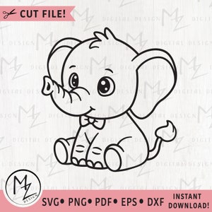 Baby Elephant SVG Carino Elefante Ragazzo Contorno File di Taglio per Cricut Silhouette Ragazzo Maglietta Body Safari Animale Baby Shower Vinile Stirabile