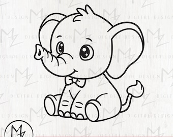 Baby Elephant SVG Cute Elephant Boy Outline Cut File for Cricut Silhouette Boy Shirt Bodysuit Safari Animal Baby Shower Vinyl Iron on
