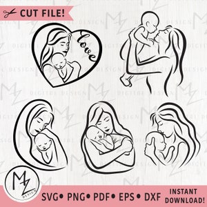 Kobieta i dziecko SVG, Miłość matki, Dzień matki SVG, Ujawnienie płci, Pokój dziecięcy, Noworodek SVG, Prezent dla mamy SVG, Plik do cięcia Cricut, Sylwetka