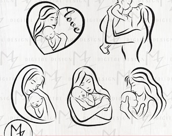 File SVG di mamma e bambino, Festa della mamma, Arte per la cameretta dei bambini (download digitale)