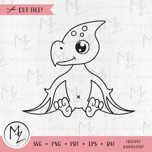 Pterodactyl SVG Cute baby dino Pterodactyl Jurassic Animal Outline cut file Kids Shirt Silhouette Cricut Vinyl  Kids birthday party
